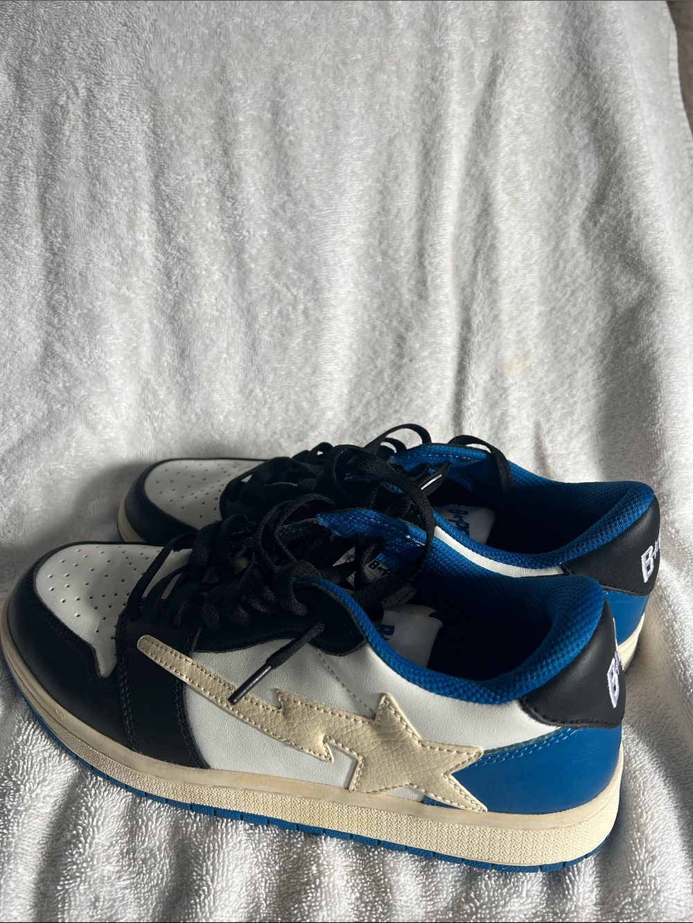 Bape Low Top Sneakers in White, Black & Royal Blue